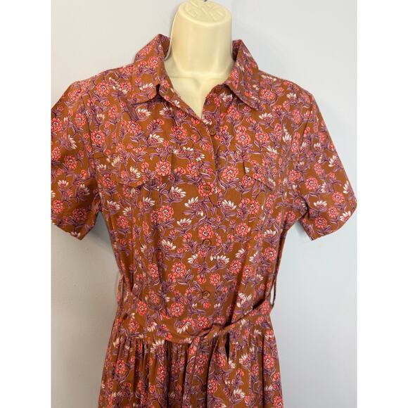 Lea Floral Shirt Midi Dress Short Sleeve Belted Women's M - Picture 2 of 12